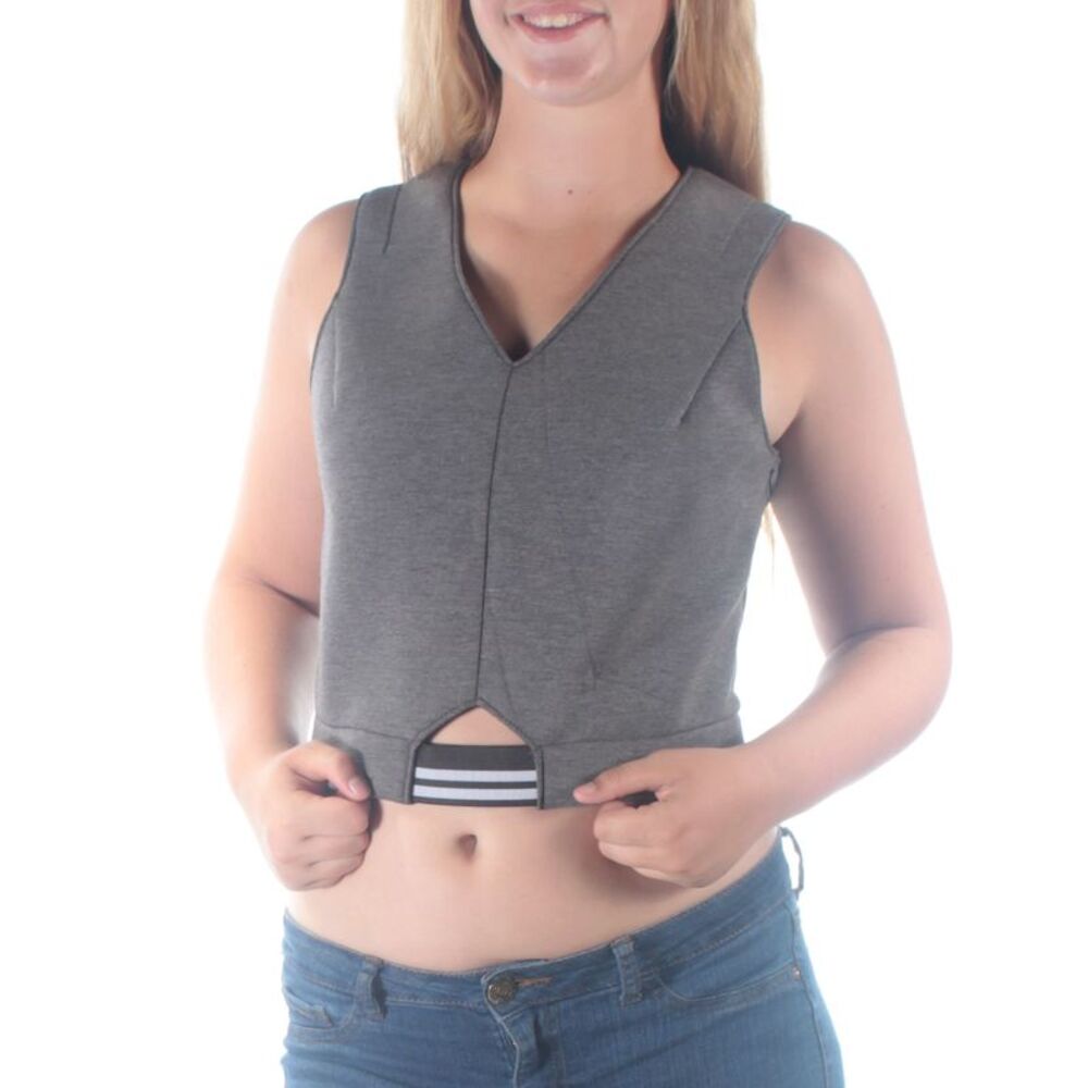 KIIND OF Womens Gray Sleeveless V Neck Crop Top Size: M